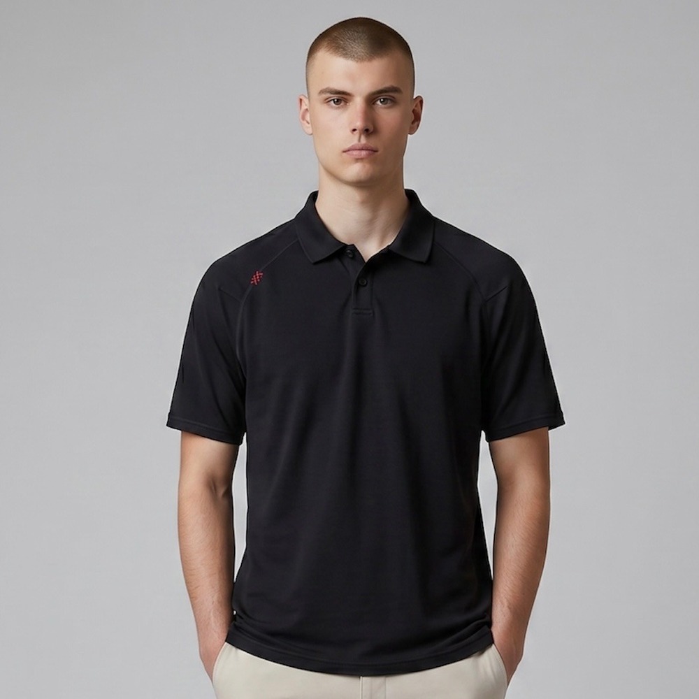 RHONE Black Short-Sleeve Polo